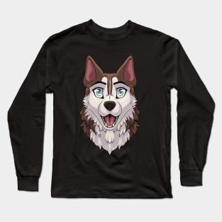 Shocked Surprised Expression Brown Husky Dog Long Sleeve T-Shirt